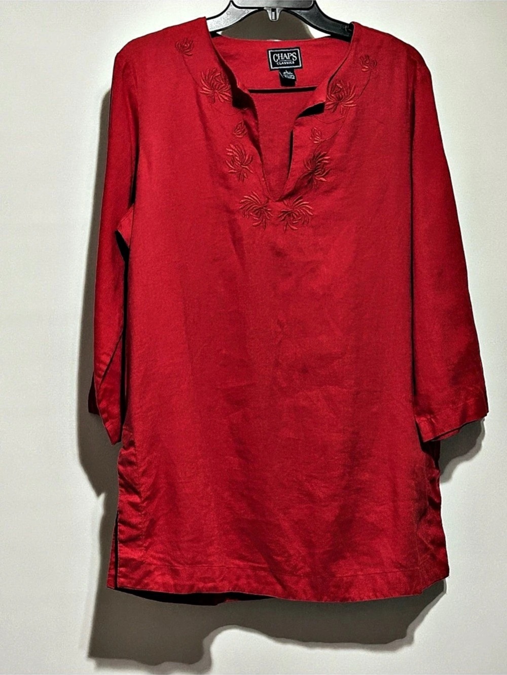 Chaps Classics Embroidered Linen Tunic in Red Large Like New
